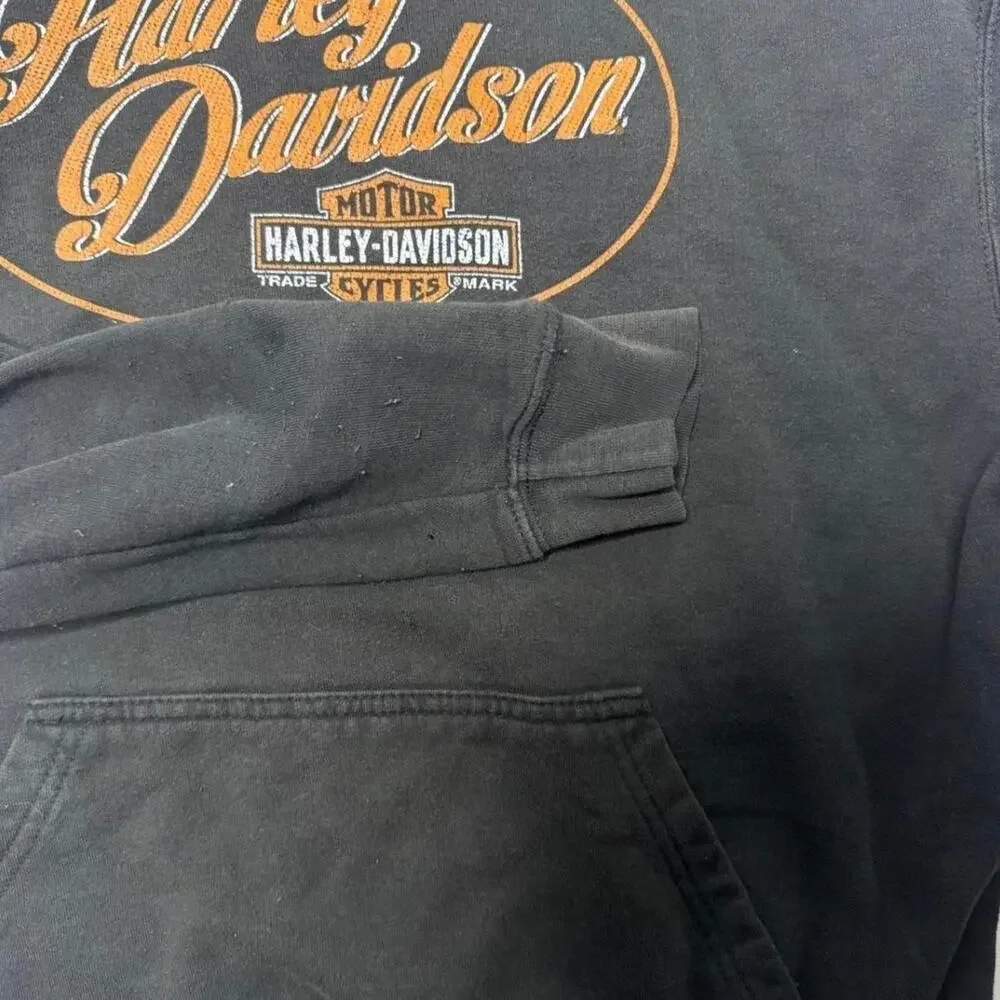Harley Davidson Saddleback Logan UT Hoodie Y2K Spell Out Pullover Black Medium